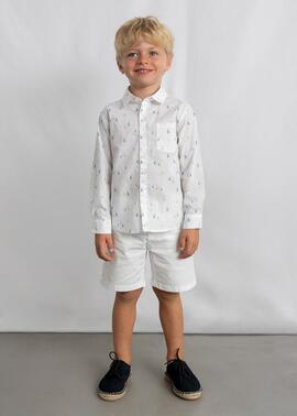 Camisa Mayora m/l Lino con camisero Bco-añil l Niño
