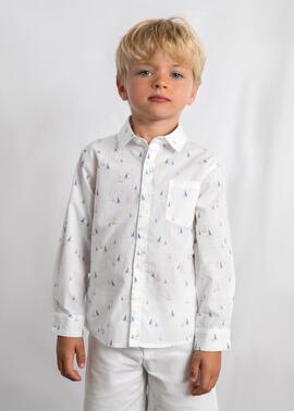 Camisa Mayora m/l Lino con camisero Bco-añil l Niño