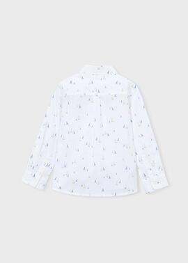 Camisa Mayora m/l Lino con camisero Bco-añil l Niño