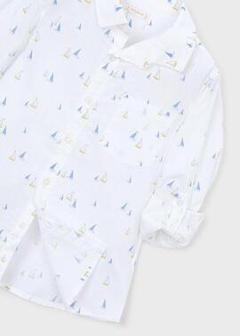 Camisa Mayora m/l Lino con camisero Bco-añil l Niño