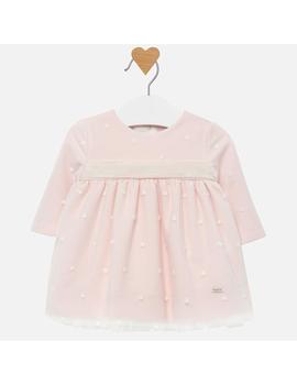 Vestido Mayoral Tul Bordado Rosa Para Bebe Niña