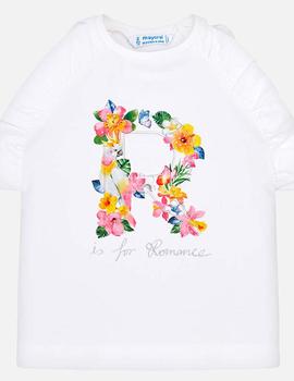 Camiseta Mayoral Tirantes Letra Flor Blanca Niña