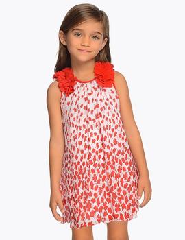 Vestido Mayoral Plisado Flores 3d Rojo Para Niña