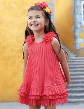 Vestido Mayoral Plisado Flor 3d Coral Para Niña