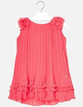 Vestido Mayoral Plisado Flor 3d Coral Para Niña