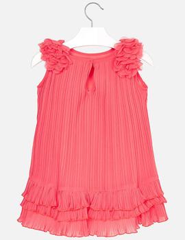Vestido Mayoral Plisado Flor 3d Coral Para Niña