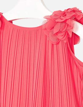 Vestido Mayoral Plisado Flor 3d Coral Para Niña
