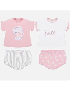 Set Camisetas Dibujo Y Braguita Gatito Rosa Bebe