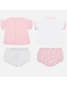 Set Camisetas Dibujo Y Braguita Gatito Rosa Bebe