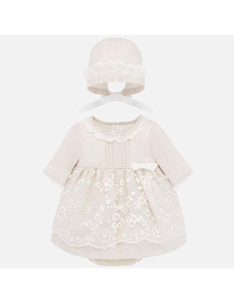 Vestido Mayoral Ceremonia Beige Para Bebe Niña