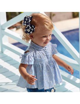 Camisa Mayoral Flores Azul Para Bebe Niña